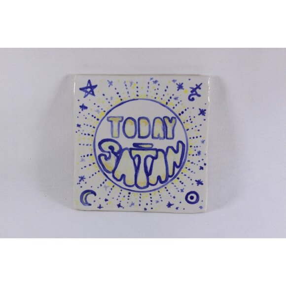 Today Satan Rude Studio Pottery Tile, Hand Made funny plant trivet surface cover - Picture 8 of 10